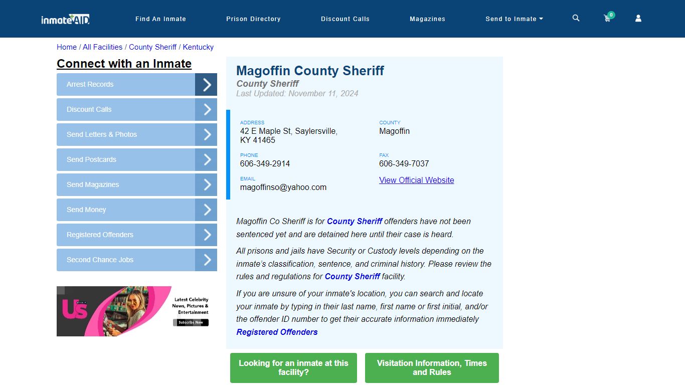 Magoffin County Sheriff - Arrests Warrants - InmateAid